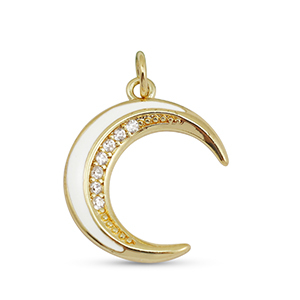 TQ Metall Brass Anh&auml;nger Zirkonia Moon Gold-white