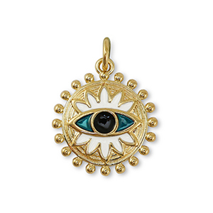 TQ Metall Brass Anh&auml;nger Evil Eye Gold-white-petrol blue