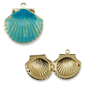 TQ Metall Brass Anh&auml;nger Shell Gold-turquoise blue