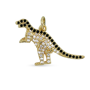 TQ Metall Brass Anh&auml;nger Zirconia Dinosaur Gold-black
