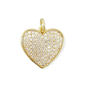 TQ Metall Brass Anh&auml;nger Zirconia Heart Gold