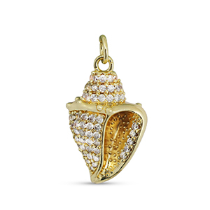 TQ Metall Brass Anh&auml;nger Zirconia Shell Gold