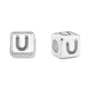 Perle Buchstabe Metall DQ U Antik silber (Nickelfrei)