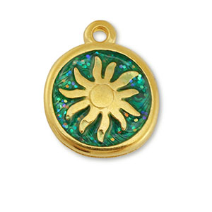 Anh&auml;nger Metall DQ Sun Gold-glitter turquoise (Nickelfrei)