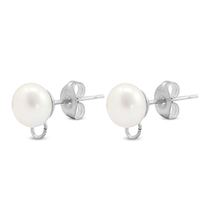 Zubeh&ouml;r aus Stainless Steel - Rostfreiem Stahl Ohrringe / Ohrstecker Imitation Pearl with loop 8mm Silver