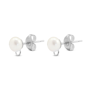 Zubeh&ouml;r aus Stainless Steel - Rostfreiem Stahl Ohrringe / Ohrstecker Imitation Pearl with loop 6mm Silver