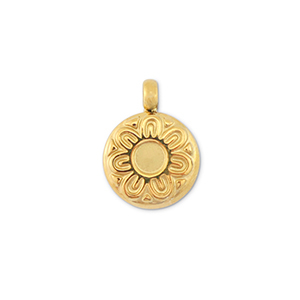 Anh&auml;nger aus Stainless Steel - Rostfreiem Stahl Round with flower Gold