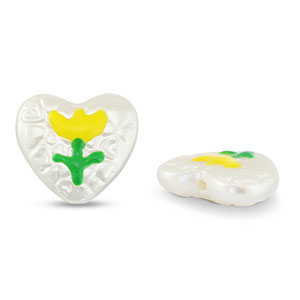Perlen Acryl Heart with Flower Pearl-yellow-green