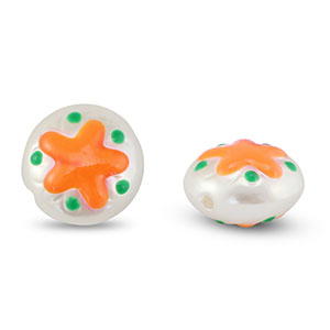 Perlen Acryl Round with Star Pearl-orange-green