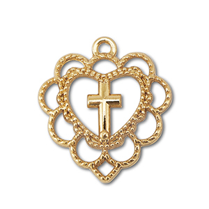 Anh&auml;nger Metall Heart With Cross Gold