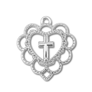 Anh&auml;nger Metall Heart With Cross Silver