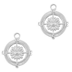 Anh&auml;nger aus Stainless Steel - Rostfreiem Stahl Compass With Flower Silver