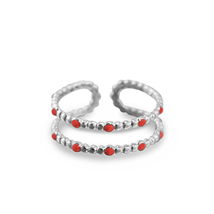 Stainless Steel - Rostfrei Stahl Ringe Dots Silver-red