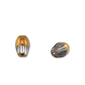 Glas Perlen Oval Grey transparent-gold