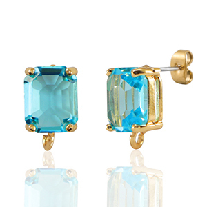 Ohrringe / Ohrstecker aus Glas mit &Ouml;se Rectangle Blue-gold
