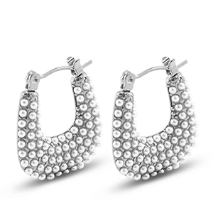 Stainless Steel - Rostfrei Stahl Ohrringe / Ohrstecker with Imitation Pearls Silver