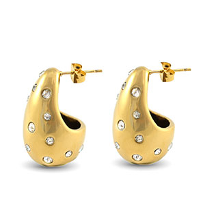 Stainless Steel - Rostfrei Stahl Ohrringe / Ohrstecker Drop with Rhinestones Gold