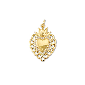 TQ Metall Brass Anh&auml;nger Heart with Lotus Gold