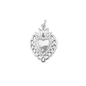 TQ Metall Brass Anh&auml;nger Heart with Lotus Silver