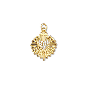 TQ Metall Brass Anh&auml;nger Heart with Cross Gold