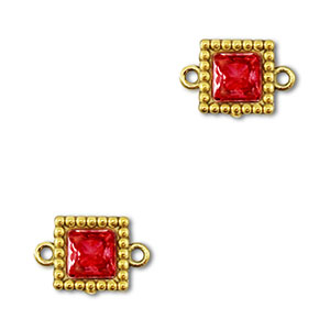 Zwischenst&uuml;cke aus Stainless Steel - Rostfreiem Stahl Zirkonia Square Gold-red