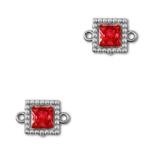 Zwischenst&uuml;cke aus Stainless Steel - Rostfreiem Stahl Zirkonia Square Silver-red