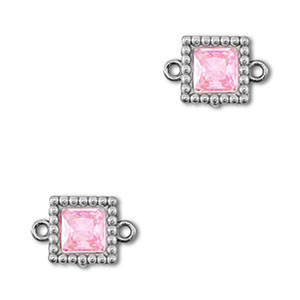 Zwischenst&uuml;cke aus Stainless Steel - Rostfreiem Stahl Zirkonia Square Silver-light pink