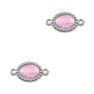 Zwischenst&uuml;cke aus Stainless Steel - Rostfreiem Stahl Zirkonia Oval Silver-light pink