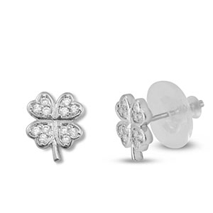 TQ Metall Brass Ohrringe / Ohrstecker Zirkonia Clover Silver