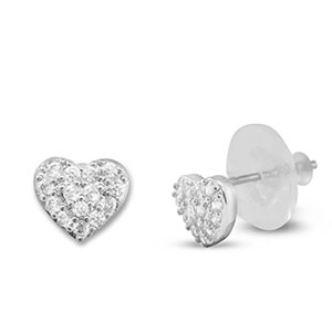 TQ Metall Brass Ohrringe / Ohrstecker Zirkonia Heart Silver