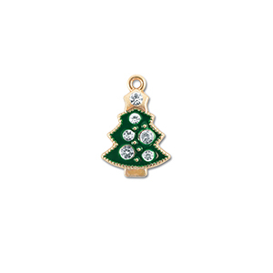 Anh&auml;nger Metall Zirkonia Christmas Tree Gold-gr&uuml;n