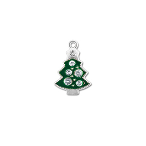 Anh&auml;nger Metall Zirkonia Christmas Tree Silber-gr&uuml;n