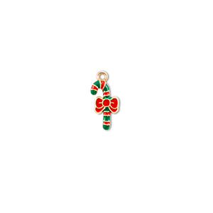 Anh&auml;nger Metall Candy Cane Gold-gr&uuml;n-rot