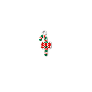 Anh&auml;nger Metall Candy Cane Silber-gr&uuml;n-rot