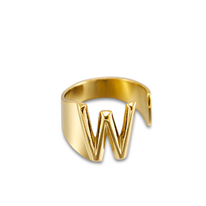 Stainless Steel - Rostfrei Stahl Ringe Letter W Gold
