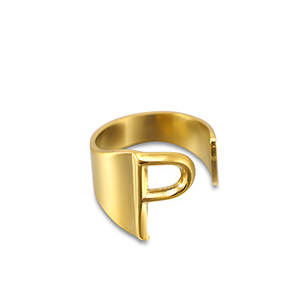 Stainless Steel - Rostfrei Stahl Ringe Letter P Gold