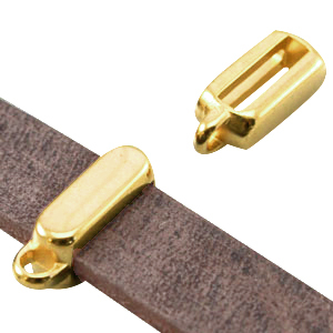 Metall DQ Schieber mit &Ouml;se rechteckig (f&uuml;r DQ Leder flach 10mm) Gold (Nickelfrei)