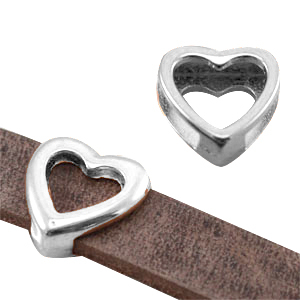 Metall DQ Schieber Herz (f&uuml;r DQ Leder flach 10mm) antik silber (nickelfrei)