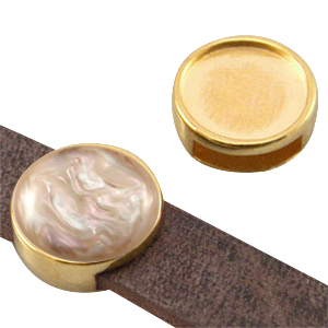 Metall DQ Schieber Fassungen f&uuml;r 12mm Cabochon (f&uuml;r Leder flach 10mm) Gold (Nickelfrei)