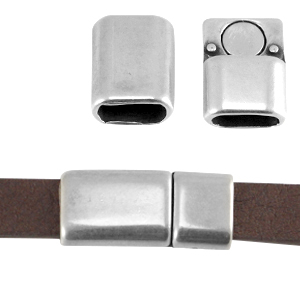 Metall DQ Magnetverschluss f&uuml;r 10mm flach Leder Antik silber (Nickelfrei)