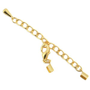 Metall DQ Verl&auml;ngerungsketten Set mit Karabinerverschluss und 2mm Klemmen Gold (nickelfrei)