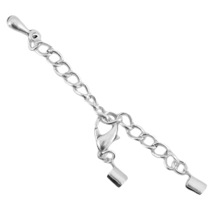 Metall DQ Verl&auml;ngerungsketten Set mit Karabinerverschluss und 2mm Klemmen Antik silber (nickelfrei)