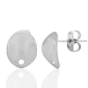 Stainless Steel - Rostfrei Stahl Ohrringe / Ohrstecker oval mit &Ouml;se Silber