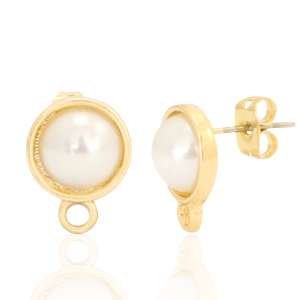 Zubeh&ouml;r Metall DQ Ohrstecker rund 10mm Perle mit &Ouml;se Gold (Nickelfrei)