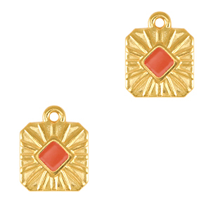 Anh&auml;nger Metall DQ Square Gold-coral red (nikkelvrij)