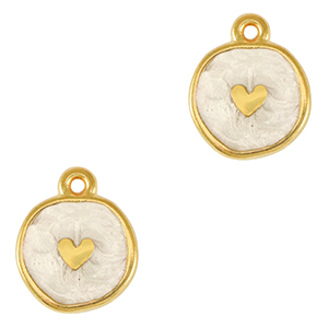 Anh&auml;nger Metall DQ Heart Gold-pearl white (nikkelvrij)
