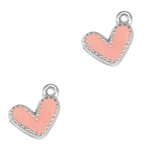 Anh&auml;nger Metall DQ Heart Antik silber-salmon pink (nikkelvrij)