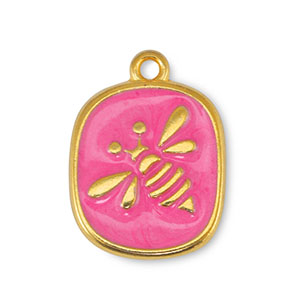 Anh&auml;nger Metall DQ Bee Pearl Fuchsia-Gold (Nickelfrei)