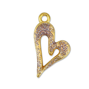 Anh&auml;nger Metall DQ Heart Glitter Lilac-Gold (Nickelfrei)