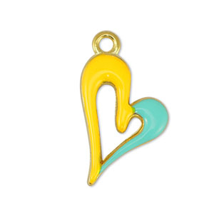 Anh&auml;nger Metall DQ Heart Yellow-Veraman Blue-Gold (Nickelfrei)